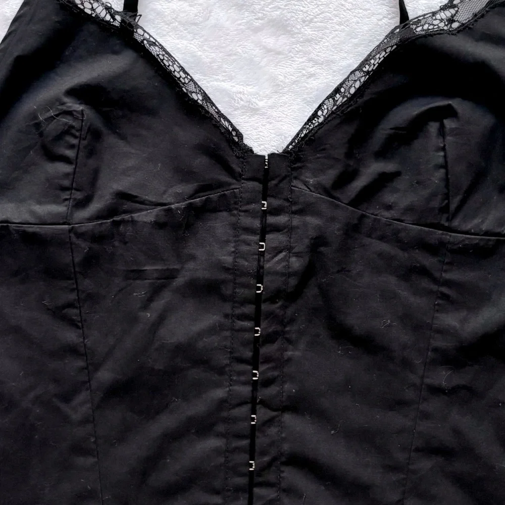 ZARA Sleeveless Black Cotton Lace Trimmed Corset Tank Top--NEW--M